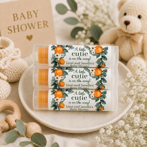 Little Cutie Baby Shower Lip Balm Favors – Personalized Orange Baby Shower Favors – Citrus Party Chapstick image 2