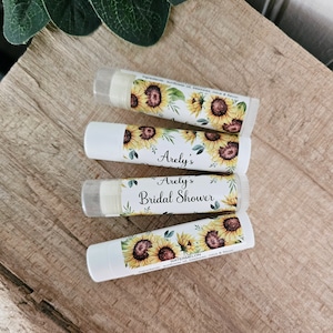 Sunflower Party Favors, Custom Bridal Shower Favors, Personalized Lip Balm Wedding Favors, Baby Shower Idea's, Sunflower Gifts for Guests