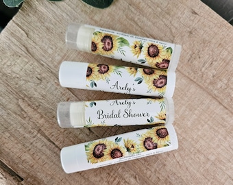 Sunflower Party Favors, Custom Bridal Shower Favors, Personalized Lip Balm Wedding Favors, Baby Shower Idea's, Sunflower Gifts for Guests