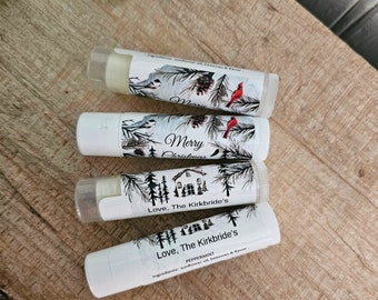 Personalized Lip Balms for Christmas, Handmade, Choose Label Design and Flavor, Custom Chapstick Lip Moisturizer, Party Favor