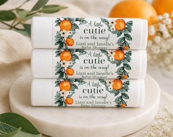 Little Cutie Baby Shower Lip Balm Favors – Personalized Orange Baby Shower Favors – Citrus Party Chapstick