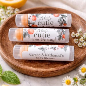 Little Cutie Baby Shower Lip Balm Favors – Personalized Orange Baby Shower Favors – Citrus Party Chapstick image 3