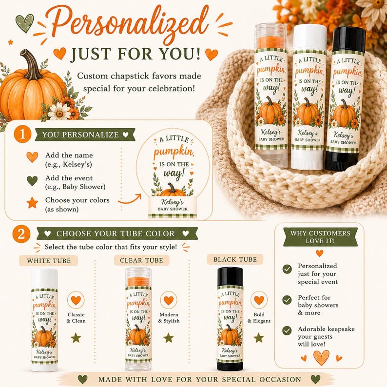 Pumpkin Baby Shower Lip Balm Favors | Personalized Fall Chapstick Favors | Little Pumpkin Party Favor bild 6