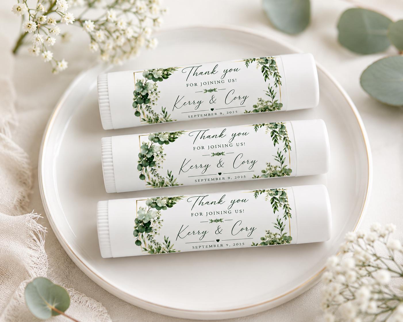 Personalized Wedding Lip Balm Favors, Greenery Chapstick Favors, Bridal Shower Guest Gift, Custom Wedding Favor Personalized Wedding Lip Balm Favors, Greenery Chapstick Favors, Bridal Shower Guest Gift, Custom Wedding Favor