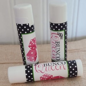 Bunco Game Party Favors, Bunco Queen Gift, Personalized Lip Balm Party Favors, Custom Chapstick, Bunco Birthday Party, Bunco Game Night