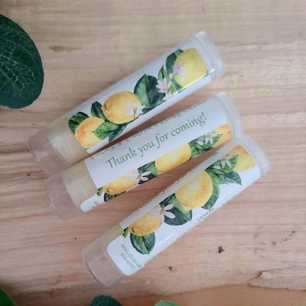 Custom Bridal Shower Favors, Lemon Baby Shower, Personalized Lip Balm Birthday Favors, Lemon Gifts, Bridal Party Gifts, Bulk Chapstick