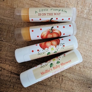 Personalized Party Favors, Fall Baby Shower Favor, A Little Pumpkin Is On The Way, Custom Lip Balm, Bulk Chapstick, Pumpkin Baby Shower Gift