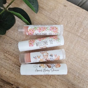 Woodland Animal Baby Shower, Custom Lip Balm, Woodlands Theme Party Favor, Gender Reveal Idea's, Personalized Baby Shower Gifts for Guests