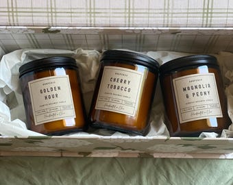 Hand Poured Beeswax Candle | 7oz Amber Glass Jar | Scented and Infused with Coconut Oil