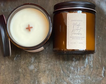 Hand Poured Beeswax Candle | 13oz Amber Glass Jar | Scented and Infused with Coconut Oil