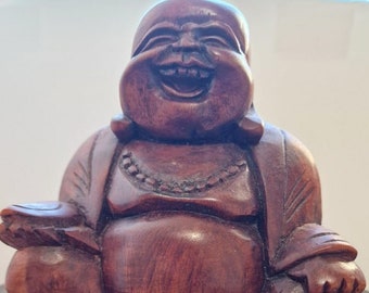 Sitting Happy Buddha / Hand-Carved using Solid Wood