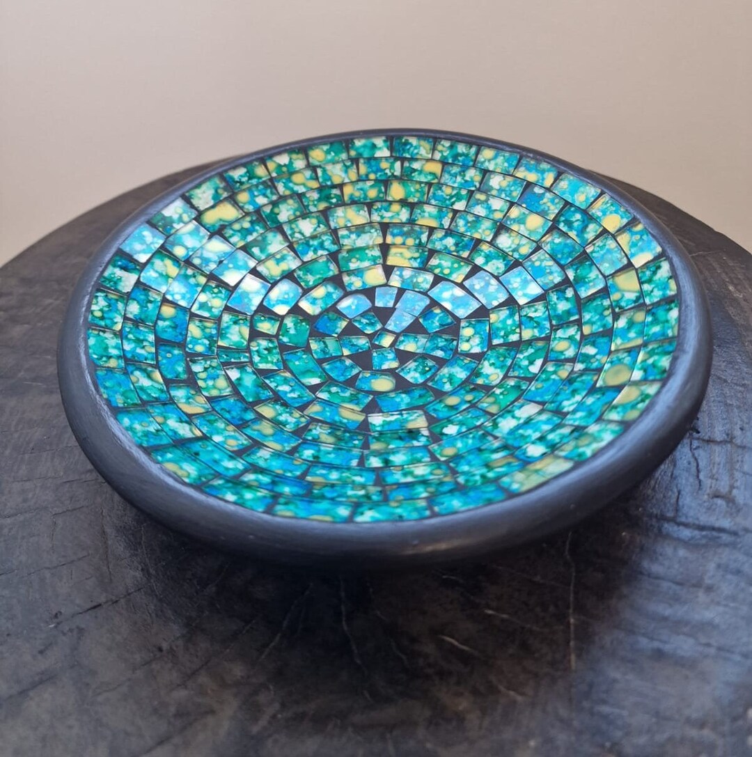 Decorative Bowl / Mosaic Bowl /turquoise / Clay Bowl / Round Etsy