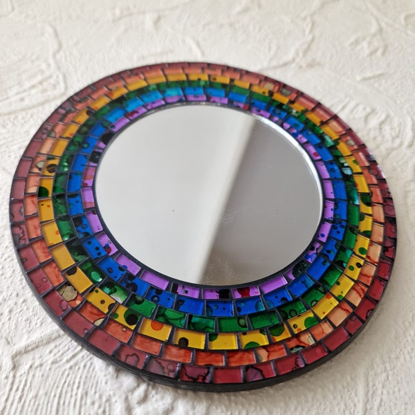 Miroir mosaïque fait main couleur arc-en-ciel commerce équitable 40 cm