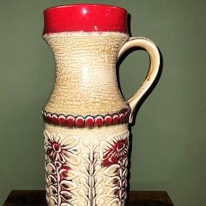 Large Vintage Uebelacker Keramik West German Red & Cream Floor Vase - 40 cm High - Number 1835/40