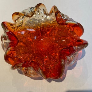 REDUCED** - Murano Glass 1950s Large Orange Glass Bowl  -  with silver leaf inclusions - Barovier & Toso