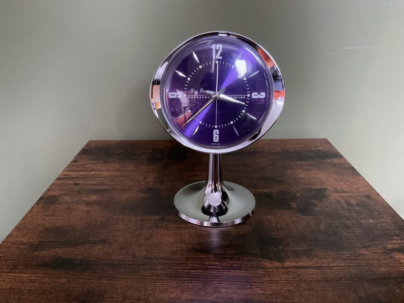 Westclox Big Ben Repeater Alarm Clock With Chrome and Purple Face Made