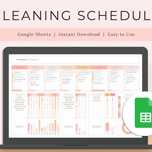 Cleaning Schedule Spreadsheet, Cleaning Checklist, Cleaning Tracker Sheets, House Chore List, Compatible with Google Sheets