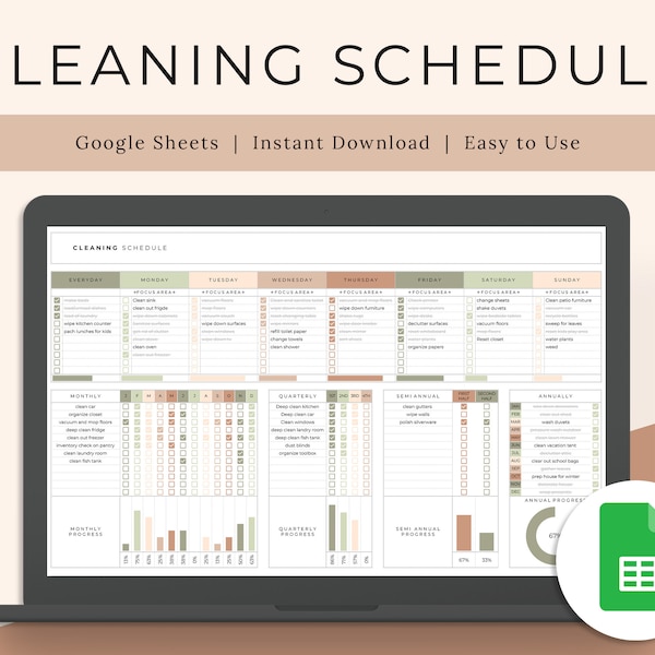 Cleaning Checklist Spreadsheet, Cleaning Schedule, Cleaning Tracker Sheets, House Chore List, Compatible with Google Sheets