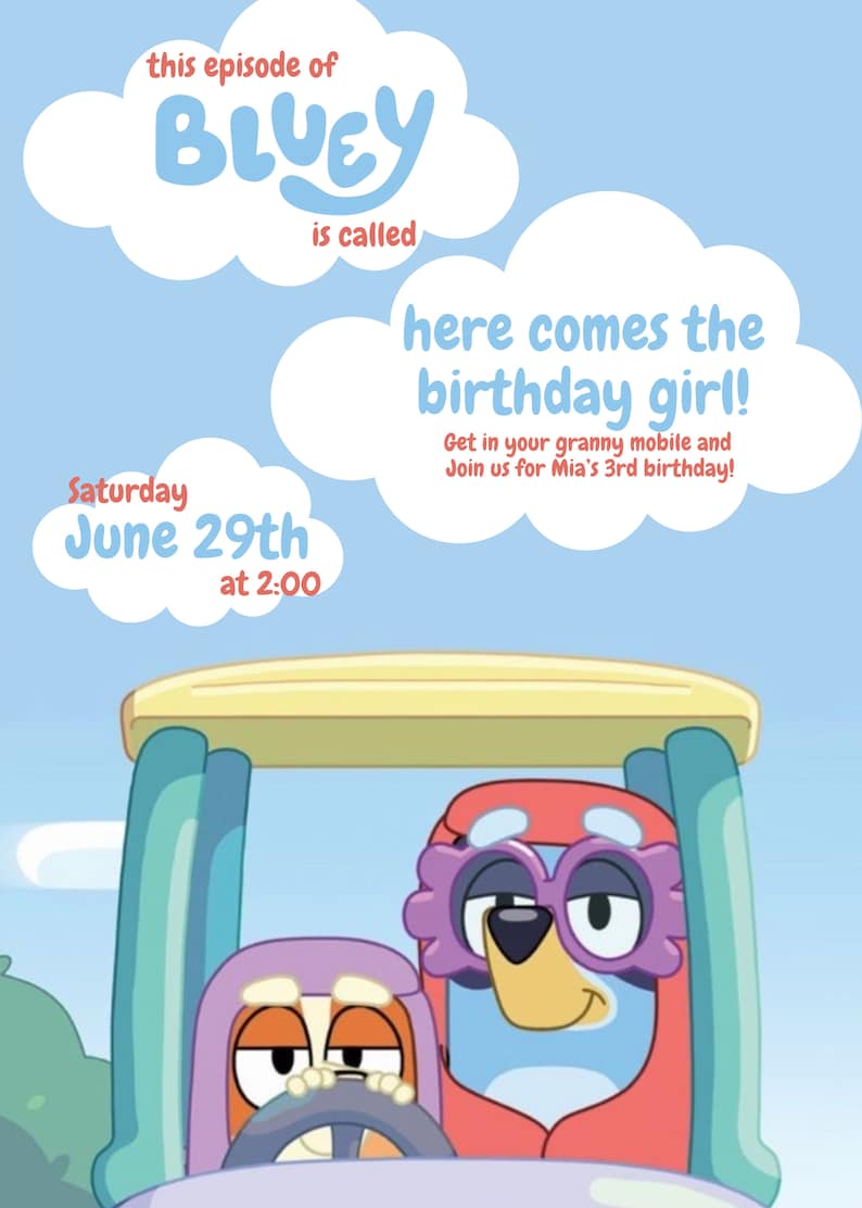 Bluey Here Comes the Grannies Invite // Bluey Invite Template // This