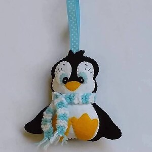 Handgemaakte vilten pinguïn kerstboomversiering, pinguïn kerstornament, vilten pinguïn