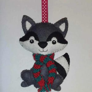 Handmade Felt Christmas Decorations, Felt Raccoon Christmas Tree Decorations, Felt Animal Christmas Decorations, Felt Animals, Felt Raccoon