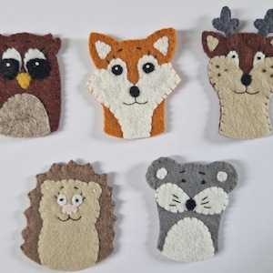 Handmade Felt Woodland Animal Finger Puppets, Handmade Gifts, Felt Puppets, Party Bag Gifts, Gifts For Kids, Children&#39;s Finger Puppets