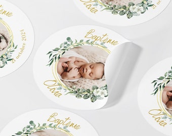 Selbstklebende Fotoetiketten zum Personalisieren – Taufe, Babyparty, Willkommen Baby, Geburtstag