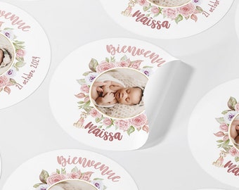 Selbstklebende Fotoetiketten zum Personalisieren – Taufe, Babyparty, Willkommen Baby, Geburtstag, Kommunion