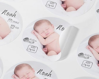 Étiquettes photo adhésives à personnaliser - Welcome baby-naissance-cadeau invité, scéllé d'enveloppe- faire part naissance