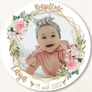 Adhesive labels to personalize Baptism theme, baby shower, Welcome baby with photo image 3