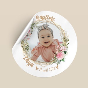 Adhesive labels to personalize - Baptism theme, baby shower, Welcome baby with photo