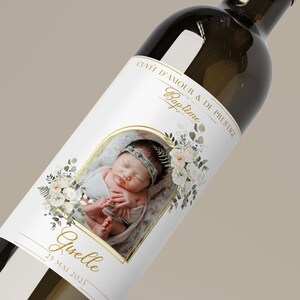 Étiquette Vin Baptême Personnalisé avec photo - Étiquette chic pour Bouteille, Bouteille de Vin - étiquette anniversaire photo