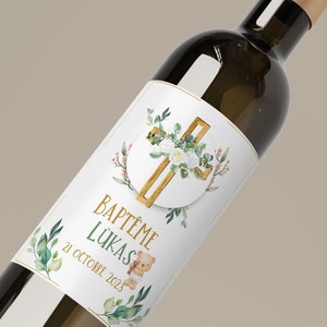 Rótulos de vinho personalizados - Rótulo chique para garrafa, garrafa de vinho, mensagem personalizada - Rótulo adesivo para batismo