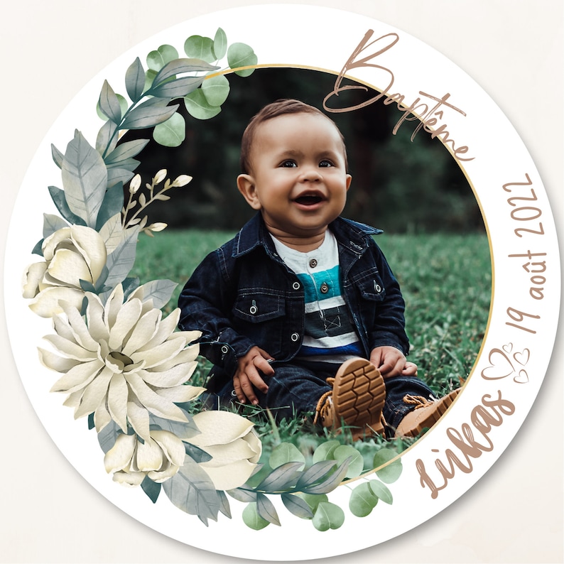 Adhesive labels to personalize Baptism theme, baby shower, Welcome baby with photo image 4