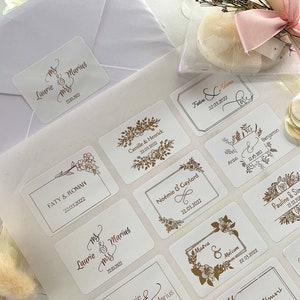 Gouden rechthoekige zelfklevende etiketten om te personaliseren voor bruiloft/rechthoekige trouwstickers/folie bruiloftsticker