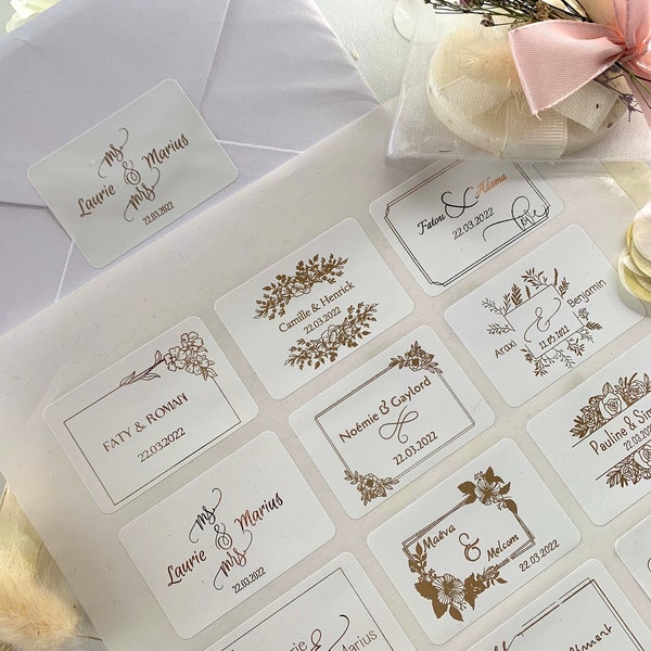 Étiquettes adhésives dorées rectangle à personnaliser pour mariage/Stickers rectangle mariage/ Foil Wedding Sticker