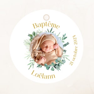 Étiquettes photo perforées à personnaliser Baptême, communion, Welcome baby, anniversaire 4,5cm Étiquettes en Papier image 4
