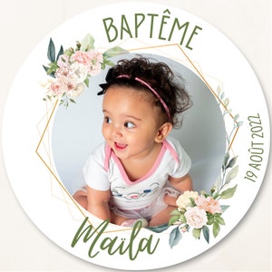 Adhesive labels to personalize Baptism theme, baby shower, Welcome baby with photo image 7