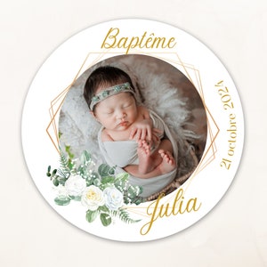 Étiquettes photo adhésives à personnaliser Baptême, baby shower, Welcome baby, anniversaire image 7