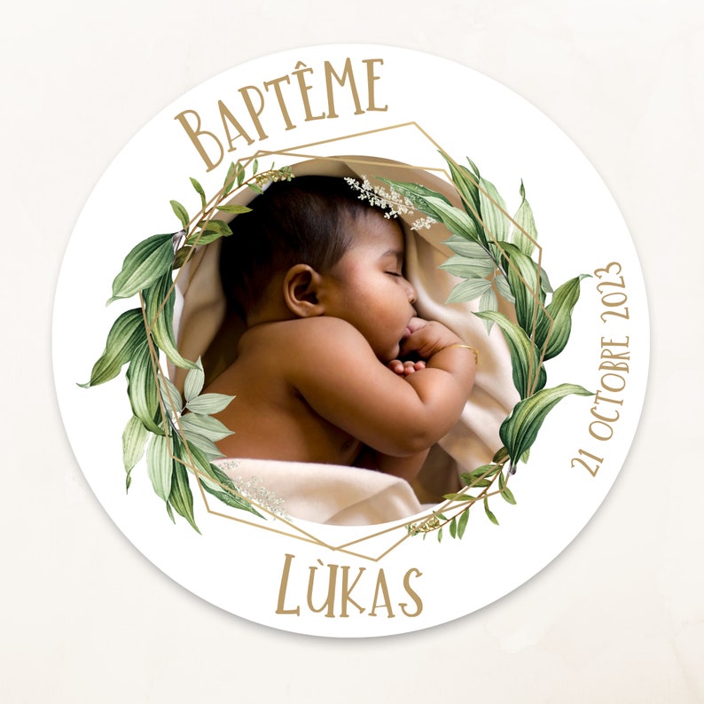 Étiquettes photo adhésives à personnaliser Baptême, baby shower, Welcome baby, anniversaire image 9