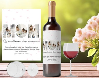 Etiquetas personalizadas para botellas de vino - Celebrar el amor maternal - etiqueta adhesiva - Mensaje personalizado - Regalo del Día de la Madre