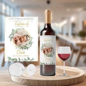 Lot of Personalized Baptism Wine labels with photo - Chic label for Bottle, Wine bottle - adhesive label