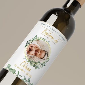 Étiquettes Vin Baptême Personnalisées avec photo - Étiquette chic pour Bouteille, Bouteille de Vin - étiquette anniversaire photo