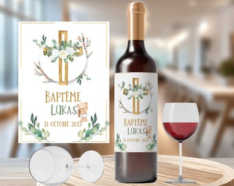 Lot Étiquettes Vin Personnalisées - Étiquette chic pour Bouteille, Bouteille de Vin, Message Personnalisé- Étiquette adhésive pour baptême