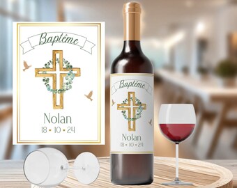 Set of Personalized Wine Labels - Chic Label for Bottle, Wine Bottle, Personalized Message - Adhesive Label for Baptism