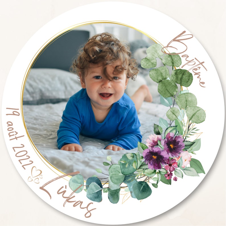 Adhesive labels to personalize Baptism theme, baby shower, Welcome baby with photo image 5