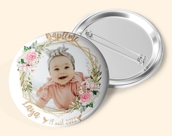 Badges à personnaliser - Thème baptême, anniversaire, Welcome baby - Communion- étiquette photo