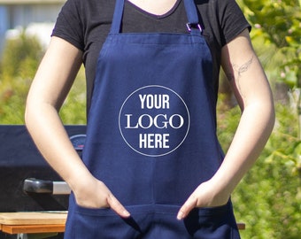 Custom Apron, Personalized Logo Apron, Restaurant Apron, Chef Apron, Navy Blue Apron, Apron With Pockets, Custom BBQ Apron, Barista Apron