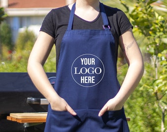 Tablier personnalisé, tablier de logo personnalisé, tablier de restaurant, tablier de chef, tablier bleu marine, tablier avec poches, tablier de barbecue personnalisé, tablier de barista