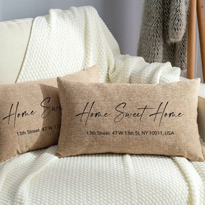 Custom Burlap Pillow, Home Address Pillow, Custom Outdoor Pillow, Home Sweet Home, Custom Porch Pillow, Farmhouse Pillow, Address Pillow